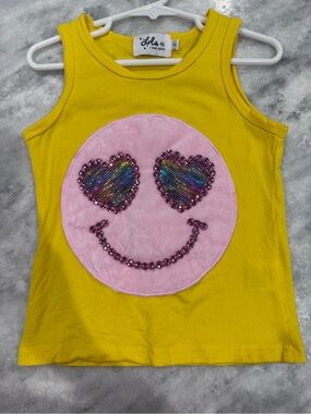 Lola + The Boys Yellow Tank with Pink Sequin Smiley
